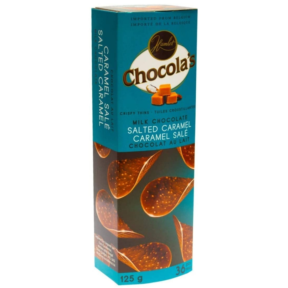 Hamlet Chocolas Crispy Salted Caramel Milk Chocolate Thins 125g original turquoise box