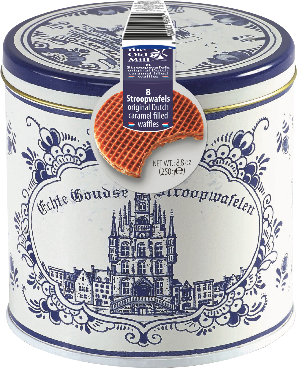 The Old Mill 8 Stroopwafels Delft-style tin 250g - Holleys 2026 supplier photo