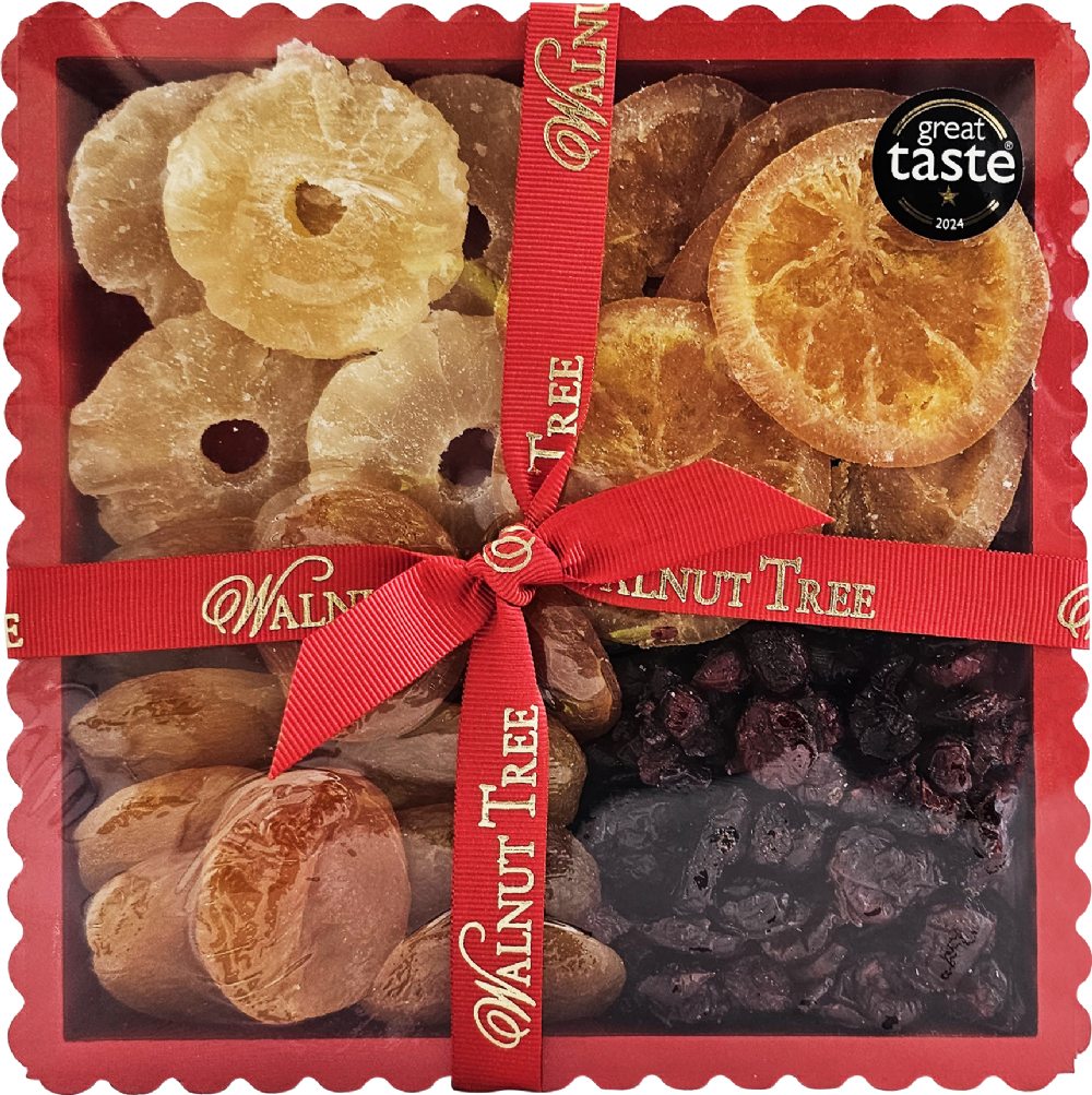 Walnut Tree Assorted Dried Fruit in Red Fluted Tray 300g