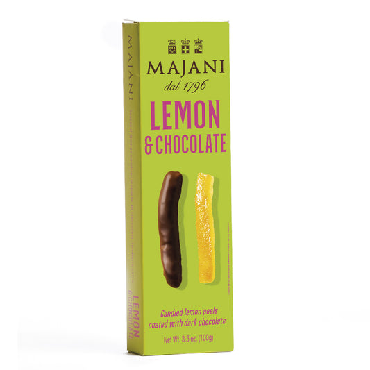 Majani Lemon and Chocolate candied lemon peel coated with extra dark chocolate 100g box