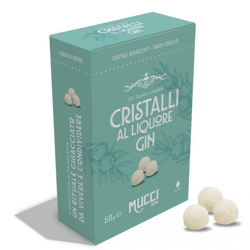Mucci Cristalli Gin liqueur sweets in the 50g box