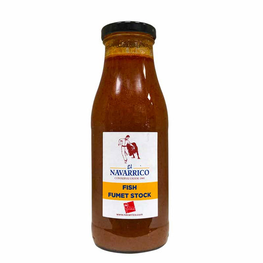 El Navarrico Fish Fumet Stock 480g glass bottle, front view