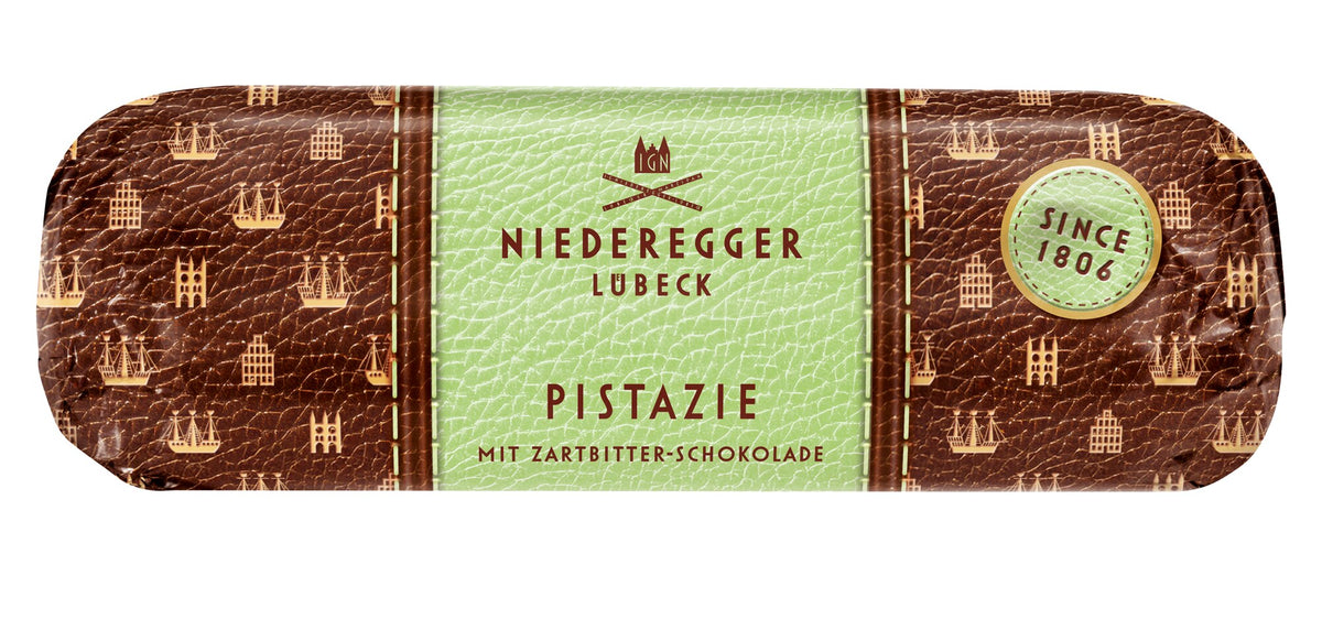 Niederegger pistachio marzipan loaf in dark chocolate, 125g