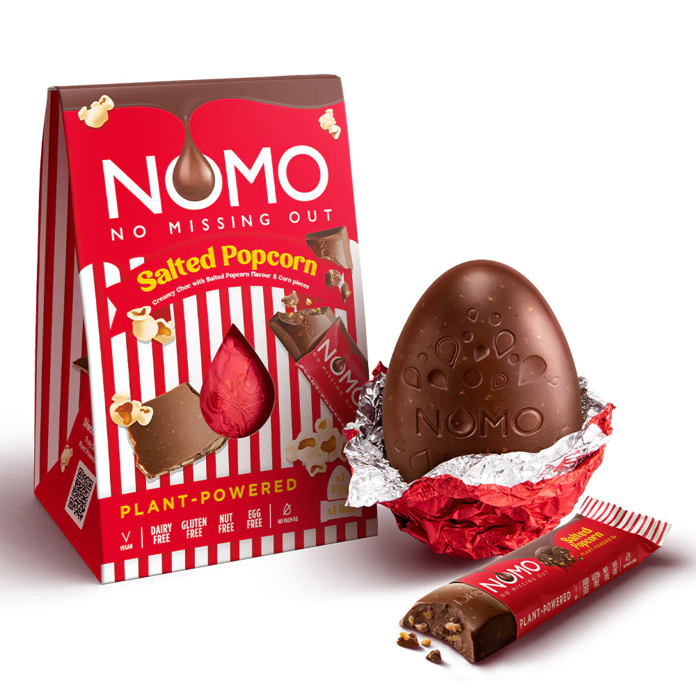 Nomo Salted Popcorn Vegan Chocolate Egg and Bar