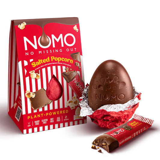 Nomo Salted Popcorn Vegan Chocolate Egg and Bar
