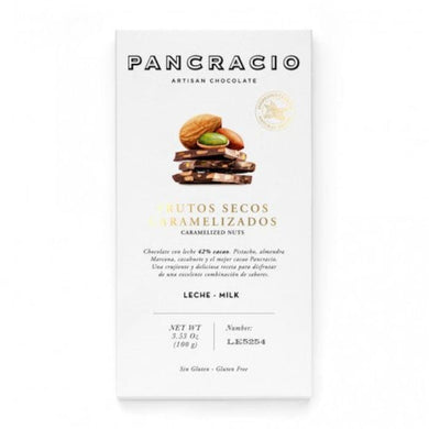 PANCRACIO Caramelised Nuts - 38% Milk Chocolate 100g Bar