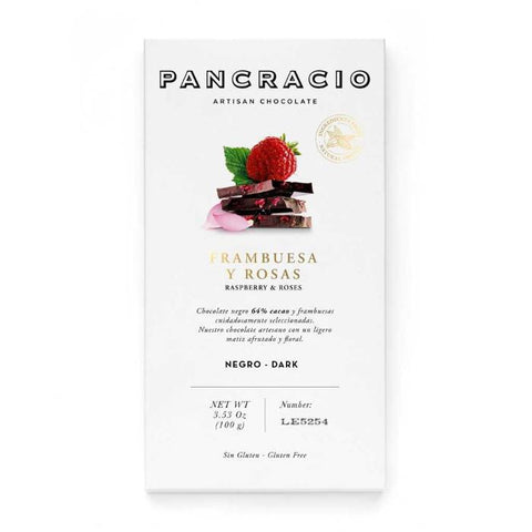 PANCRACIO Raspberry & Rose - 64% Dark Chocolate 100g Bar