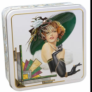 CHURCHILL'S Pearl Art Deco Tin 150g Mini White Chocolate & Raspberry Biscuits