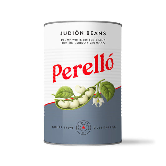 Perelló Judión butter beans 400g tin front pack shot