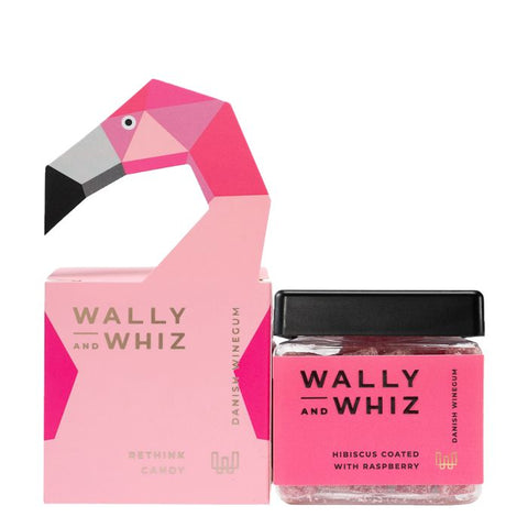 WALLY AND WHIZ Flamingo Pink Gift Box inc. Hibiscus Coated with Raspberry Winegums 140g