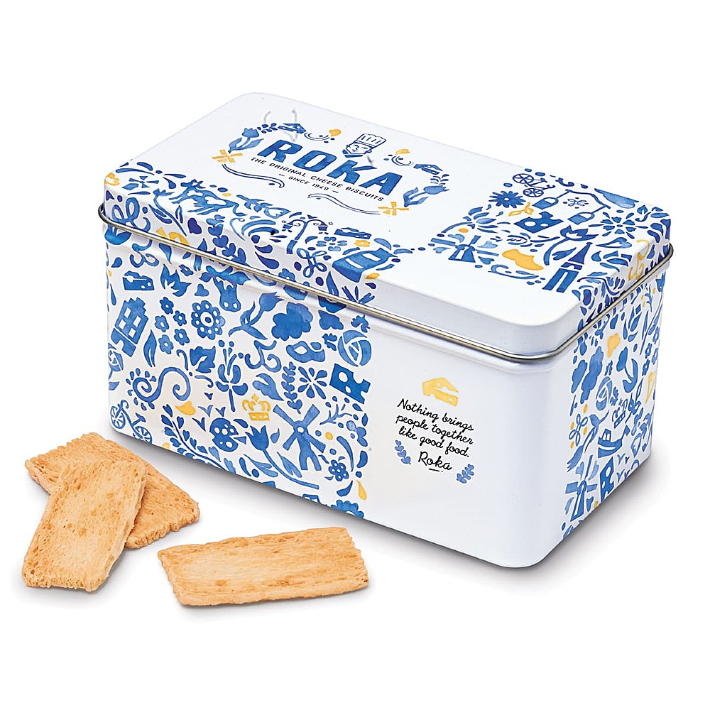 ROKA Gouda Cheese Crispies Delft Blue Two-Layer Tin 2 x 70g