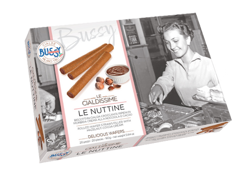 BUSSY Le Cialdissime Le Nuttine Rolled wafer straw filled with hazelnut-cocoa cream 160g
