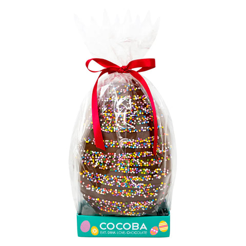 COCOBA Milk Chocolate Drizzled Easter Egg with Coloured Sprinkles 250g