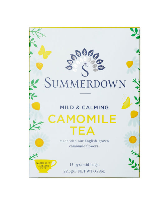 Summerdown Camomile Tea 22.5g box containing 15 pyramid bags