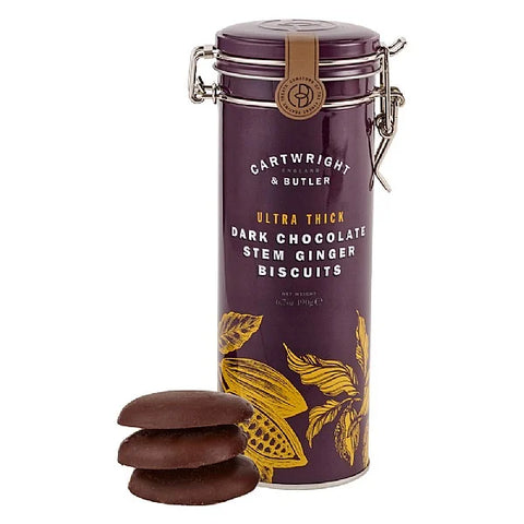 CARTWRIGHT & BUTLER Ultra Thick Dark Chocolate Ginger Biscuits Tin 190g