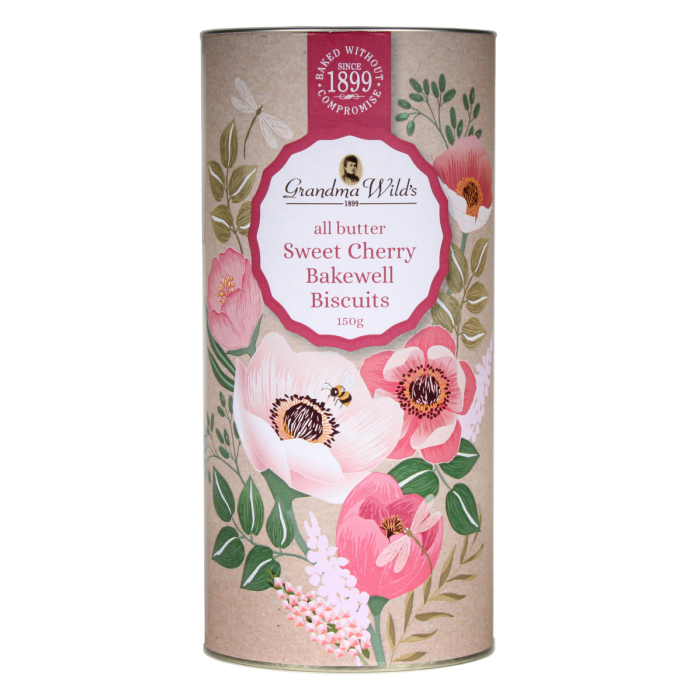Grandma Wild's Floral Botanical Tube Sweet Cherry Bakewell Biscuits 150g