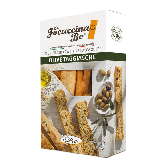 La Focaccina Bo Taggiasca Olive Focaccia Sticks 100g box