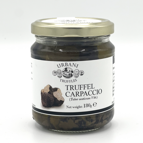 Urbani Summer Truffle Carpaccio 180g labelled jar from manufacturer trade exhibition