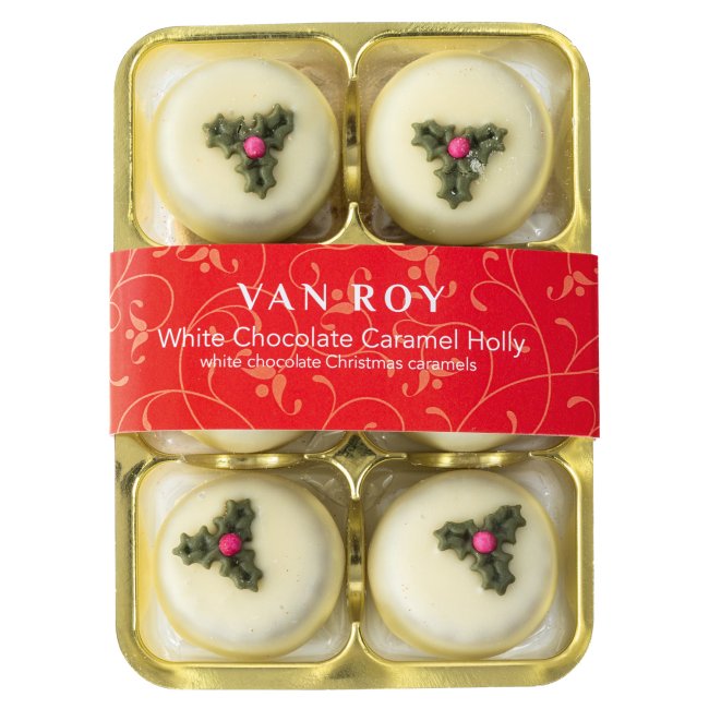 Van Roy white chocolate Christmas caramels in the 70g gift tray