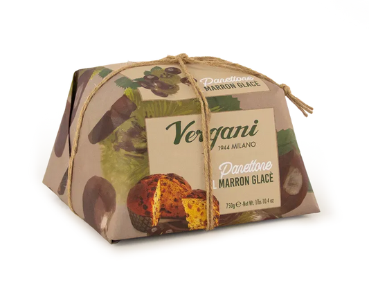 Vergani Gourmet Marrons Glacés Panettone product packaging