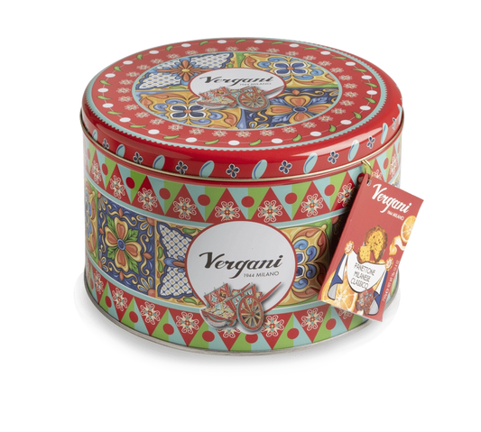 Vergani Sicily Traditional Panettone 750g in red decorative tin