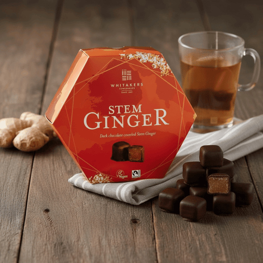 Whitakers Dark Chocolate Covered Stem Ginger Hexagonal Box 180g