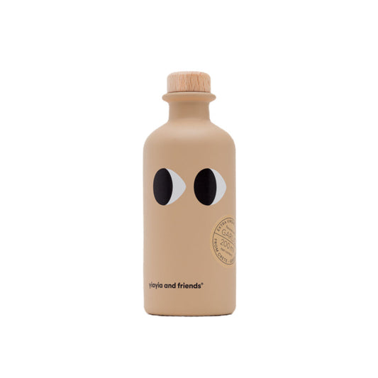 Yiayia & Friends garlic-flavoured extra virgin olive oil 200ml, cream-coloured bottle