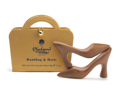 CHARBONNEL ET WALKER Gold Handbag and Milk Sea Salt Caramel Chocolate Heels 60g