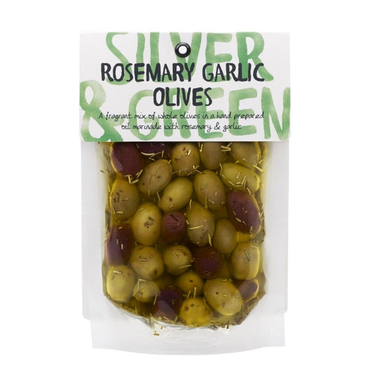 SILVER & GREEN Rosemary Garlic Whole Mixed Olives 220g