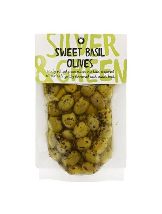 Silver & Green Sweet Basil Olives 220g